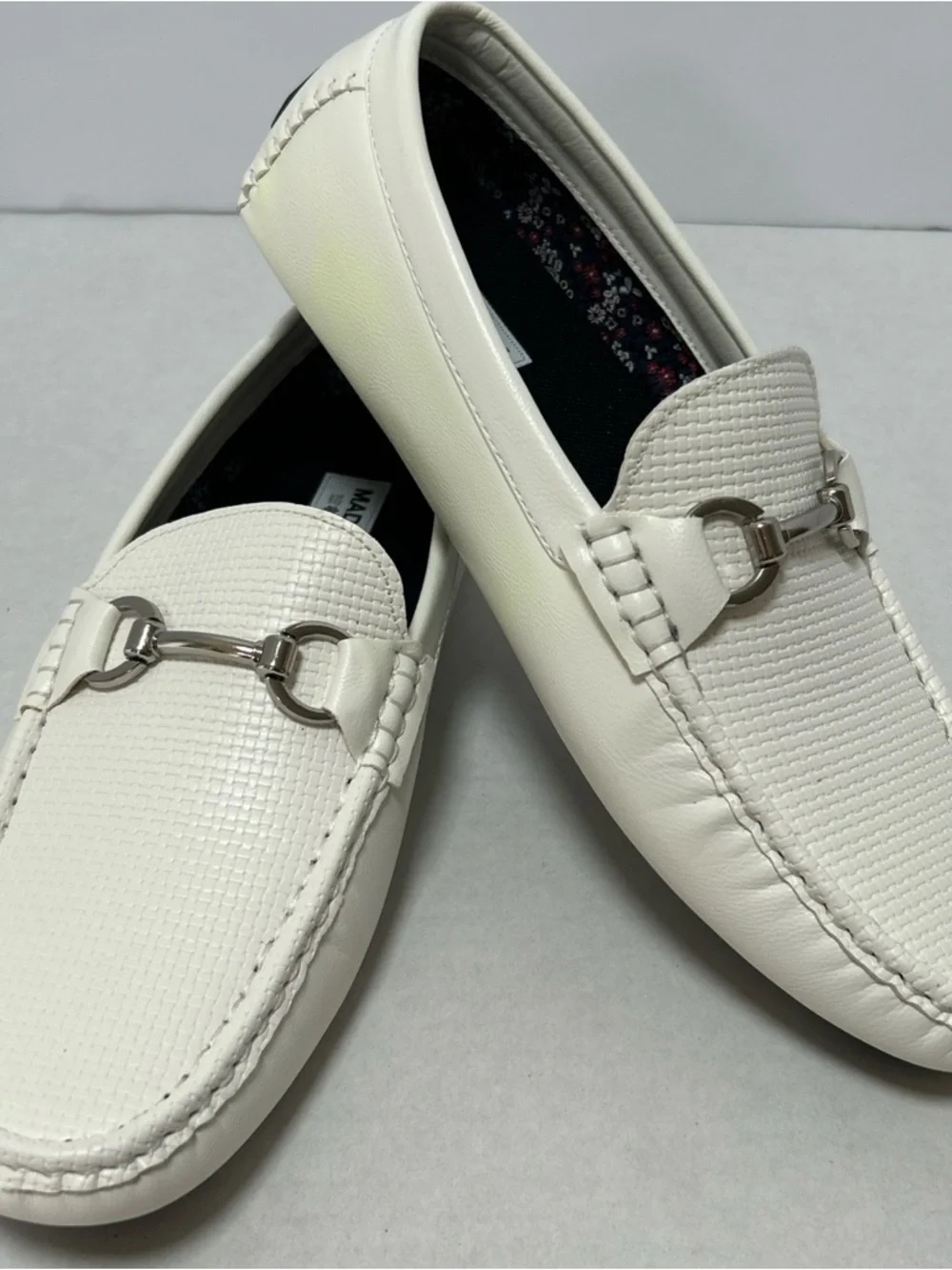 White Men's Slip-On Loafers‎ with Silver Horsebit